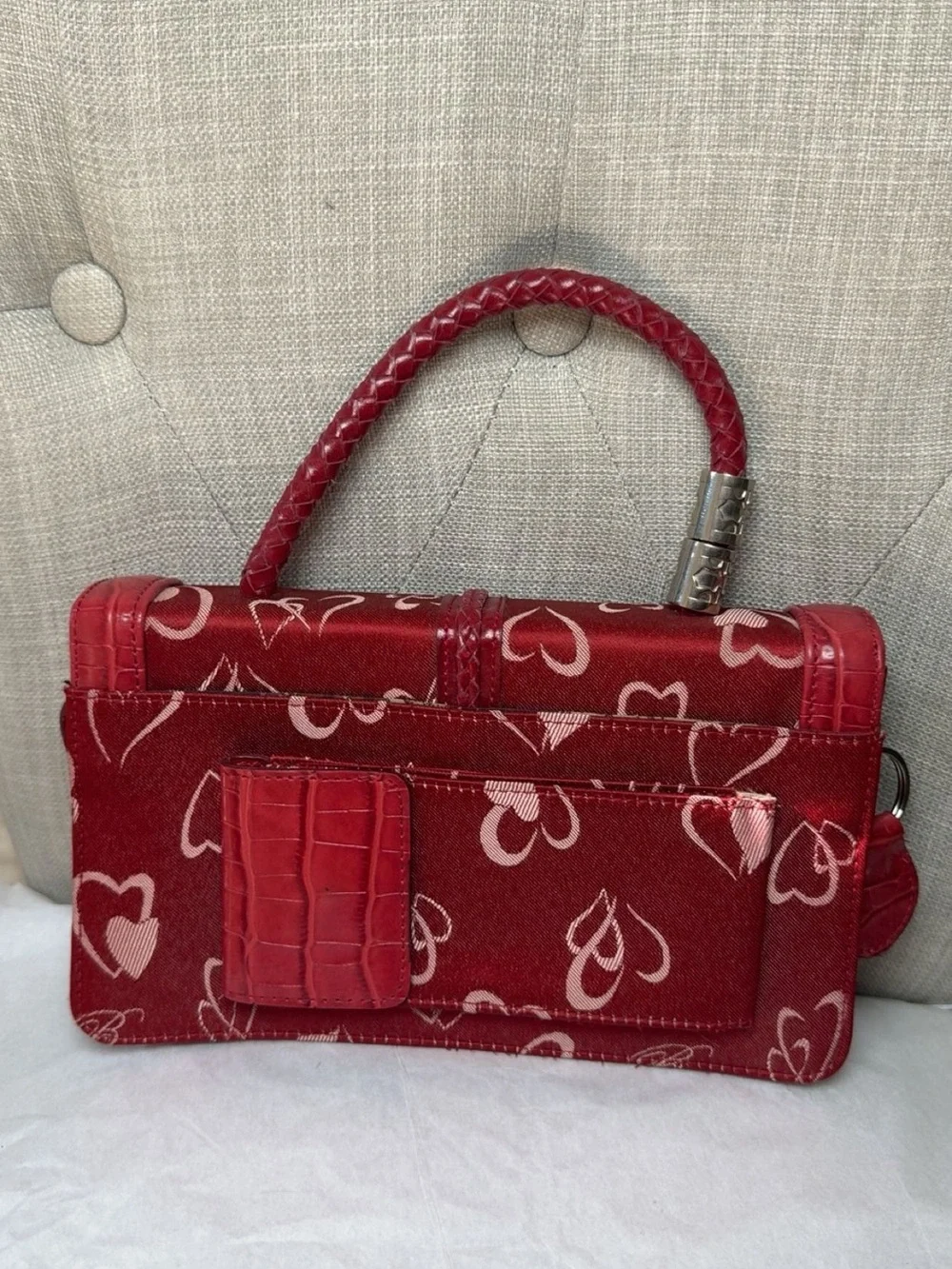 Brighton Red vantage Heart-Print Top-Handle Satchel - Picture 2 of 5